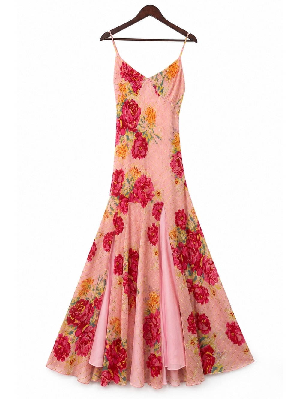 Betsey Johnson Pink Floral Maxi Dress M Sweetheart Sheer Layered Romantic - Picture 2 of 16